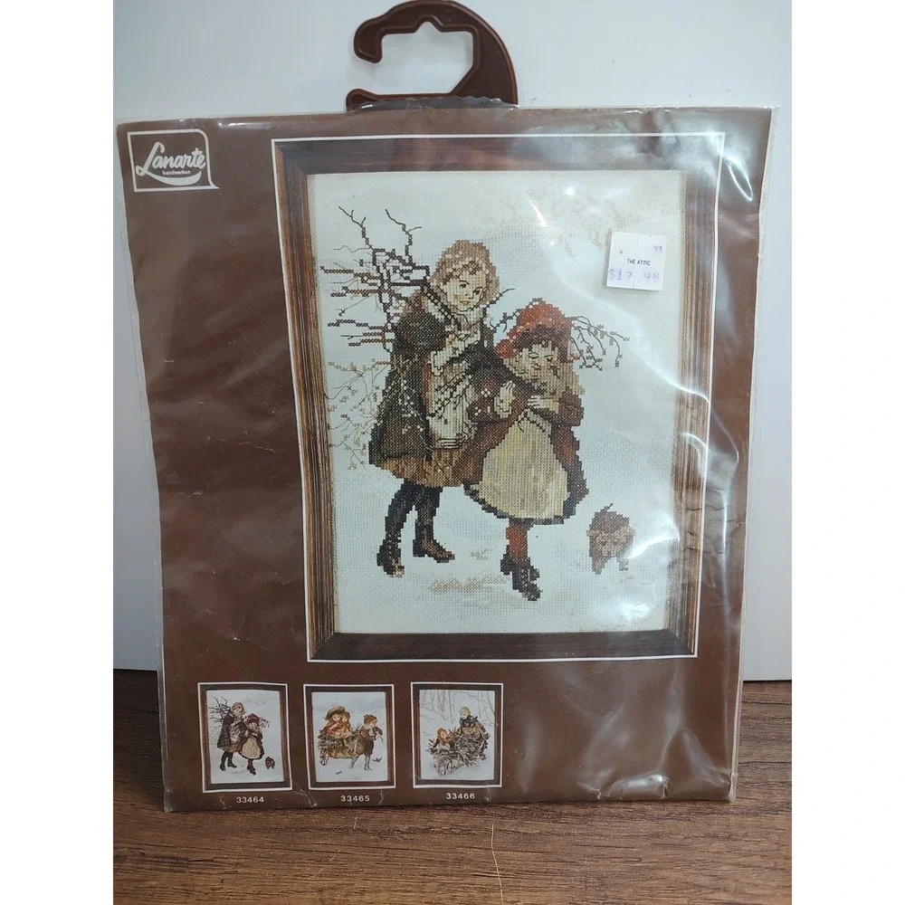 Vintage Lanarte 33464 Winter Snow Girls Dog Counted Cross Stitch Kit Holland A20